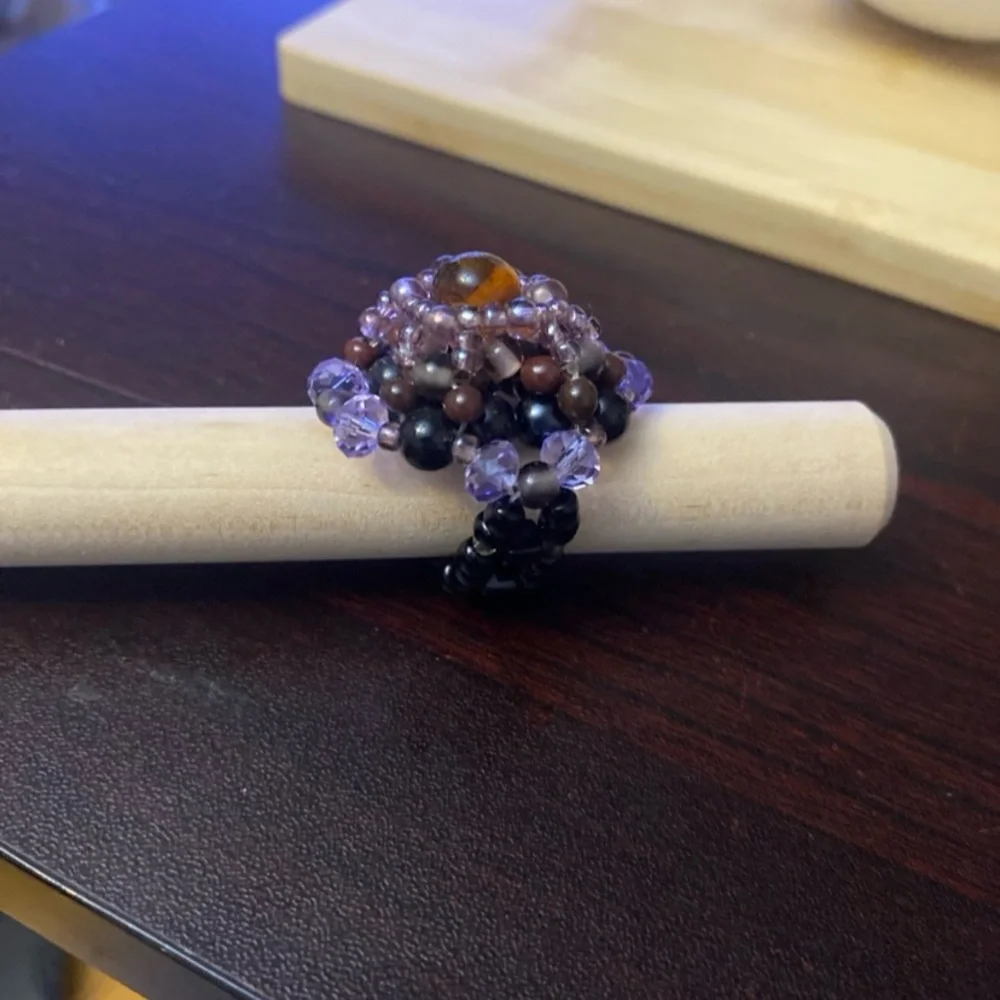 Elegant Purple Beaded Ring handmade beaded Ring